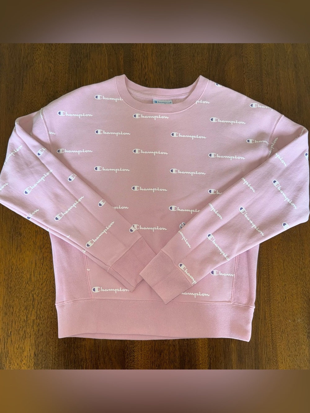 Champion Reverse Weave All Over Print Crewneck Sweatshirt Pink Size Small